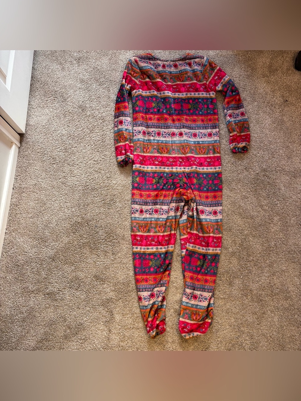 Natural Life XS Sherpa Fleece One Piece Pajama Jumpsuit Boho Print Cozy - Picture 5 of 5